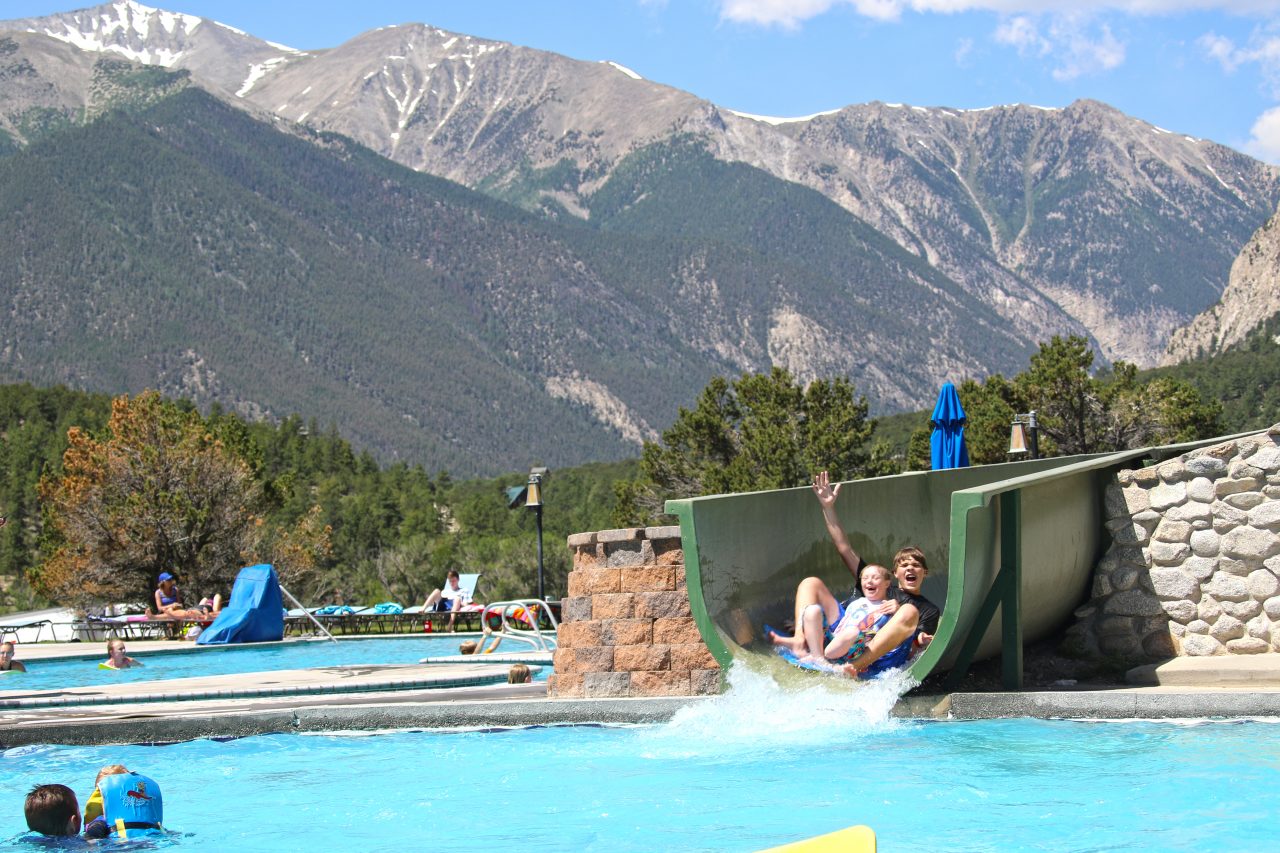 The Upper Pools & Water Slide At Mt. Princeton Hot Springs Resort